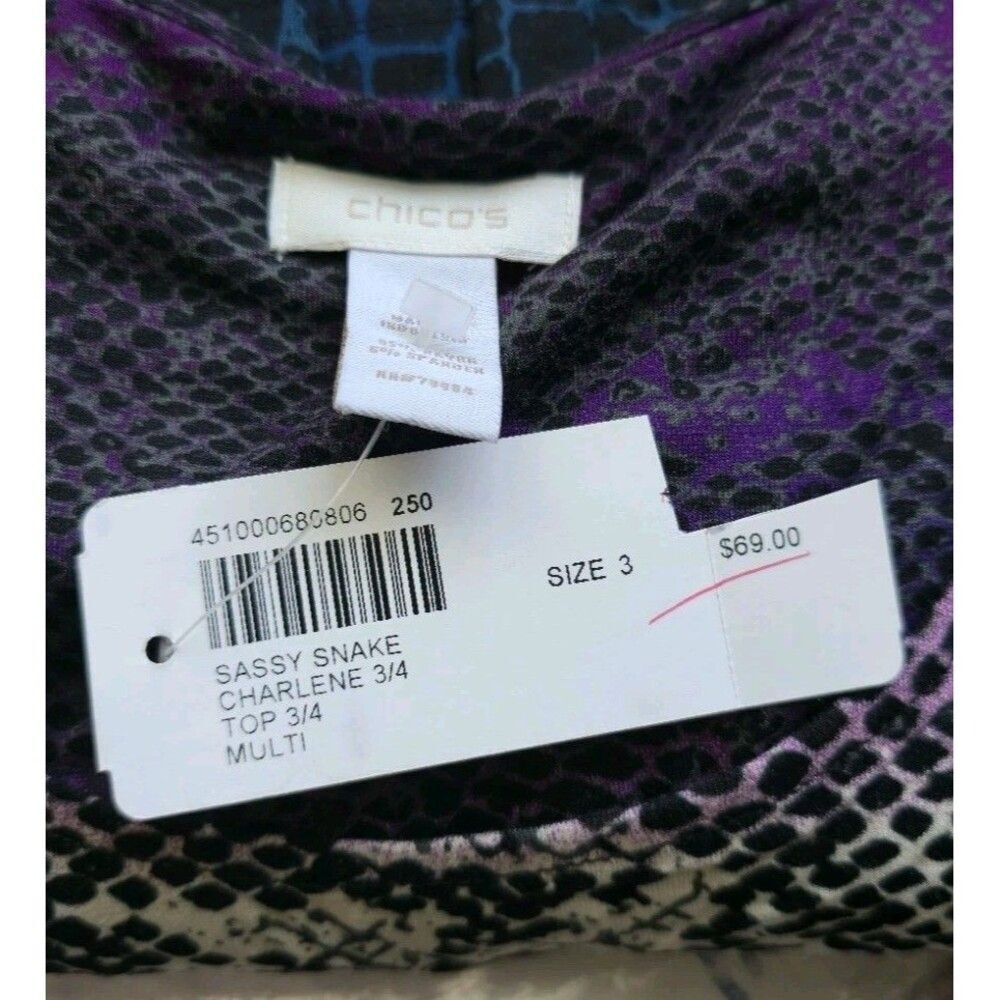 Chico's 3 Size XL Top Sassy Snake Skin Charlene Crewneck Blouse Stretch New - Picture 4 of 5